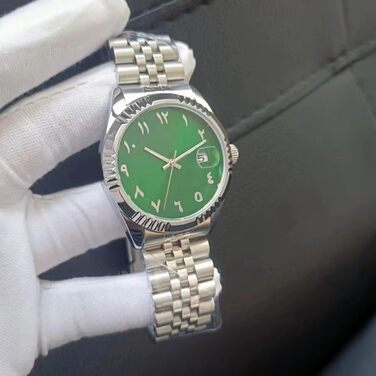 Чоловічий годинник з автоматичним механізмом, сталевий корпус, арабські цифри, 38 мм, водостійкий, з датою (зелений)