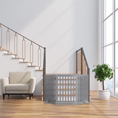 Захисне ворота для собак Relaxdays, сіре, 70 x 154 см, розкладне, з дверцятами та ніжками, самостійне