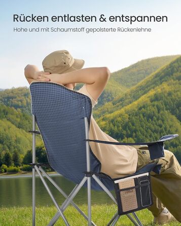 Кемпінговий стілець SONGMICS, розкладний, широкий, з високою спинкою, синій/сірий (GCB005BH0)
