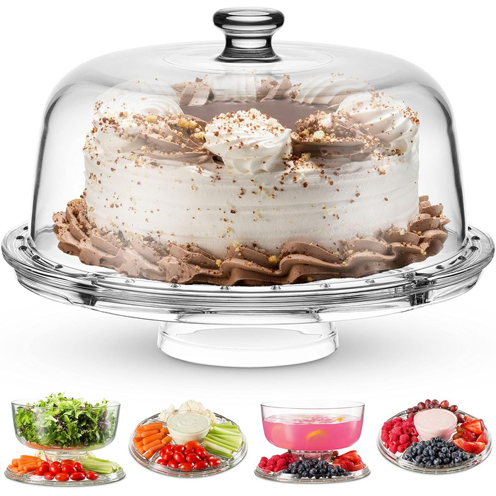 Торцеваний стіл Godinger з кришкою-куполом, 6-в-1, італійський кришталь, для тортів, салатів та фруктів