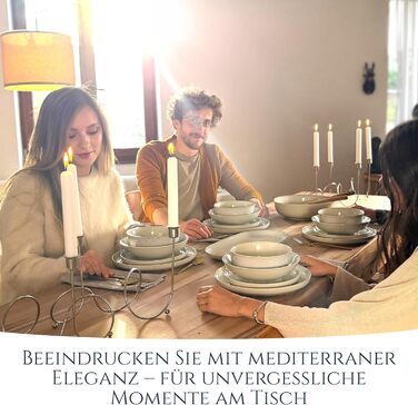 Набір посуду Steingut Ibiza 48 предметів на 12 осіб (бежевий) - Pure Living