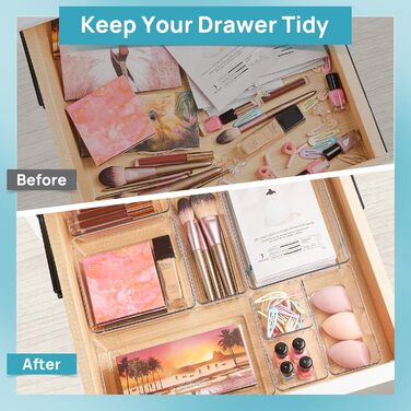 Vtopmart 60-Piece Drawer Organizers, 4 Sizes, Transparent Plastic Drawer Organizers, Containers for Bathroom and Vanity, Organization for Kitchen Utensils, Makeup