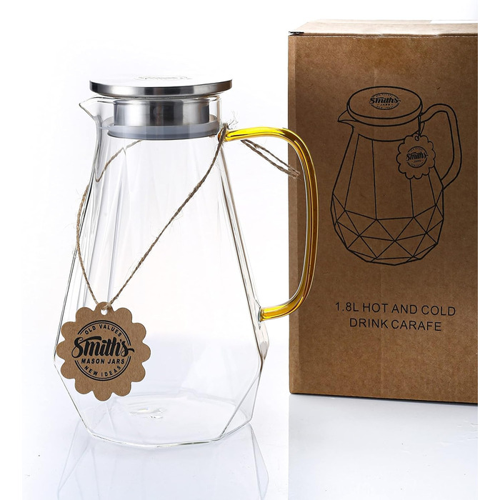 Скляний глечик Smiths Mason Jars 1,8 л з кришкою 2-в-1 — класичний універсальний глечик для води, холодних і гарячих напоїв, стійкий до температур від 4°C до 150°C