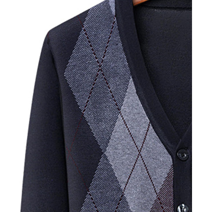 Кардиган чоловічий в аррані, з ґудзиками, в'язаний, з кишенями, темно-синій (M)