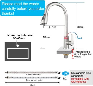 Кухонний змішувач з висувною лійкою та 3 режимами, з нержавіючої сталі, для кухні