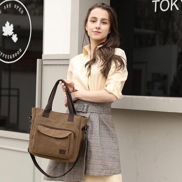 Сумка жіноча Canvas Hobo через плече, повсякденна крос-боді сумка-тоут для пляжу, багатофункціональна сумка з відділеннями, вінтажна сумка для роботи, подорожей, університету (Коричнева)