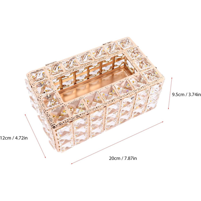 LEMCC Crystal Tissue Box Holder, Rectangular, Classic, Gold, Crystal, Iron