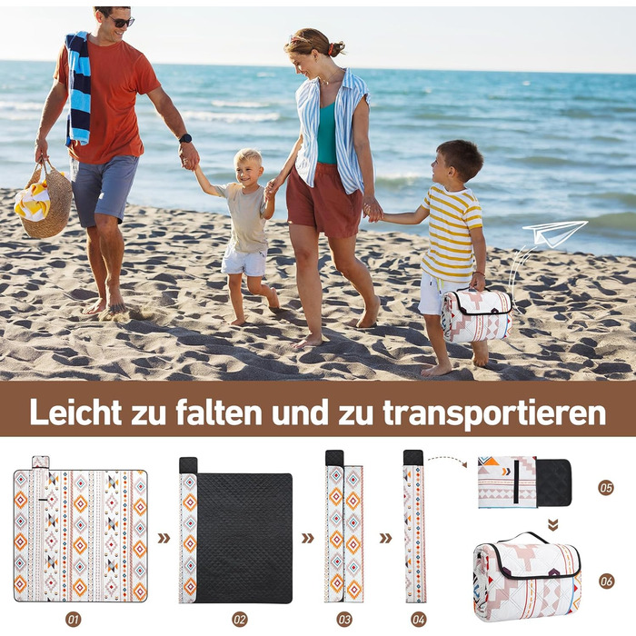 Водонепроникний плед для пікніка Boho 200x200 см, XXL великий плед для пляжу, кемпінгу, подорожей. Плед з бавовни, пісконепроникний, легко миється, складається. Ідеально для пікніка, пляжу, відпочинку на природі.