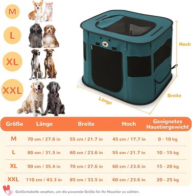 ALLSOPETS Розкладний вольєр для цуценят/собак/кішок, переносна собача будка/загорода, переносна клітка для собак, для дому, вулиці, подорожей, з сумкою (Колір: Edelsteinblau, XXL)