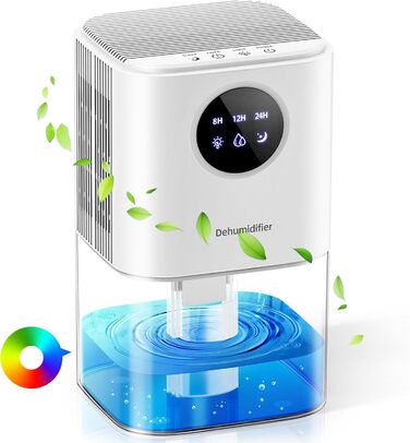 Electric Dehumidifier for Apartment, ANOEPUY 1700ml Dehumidifier Quiet Small Room Dehumidifier with 7 Colors Night Light & Timer for Bedroom, Bathroom, Kitchen, Against Mold, White