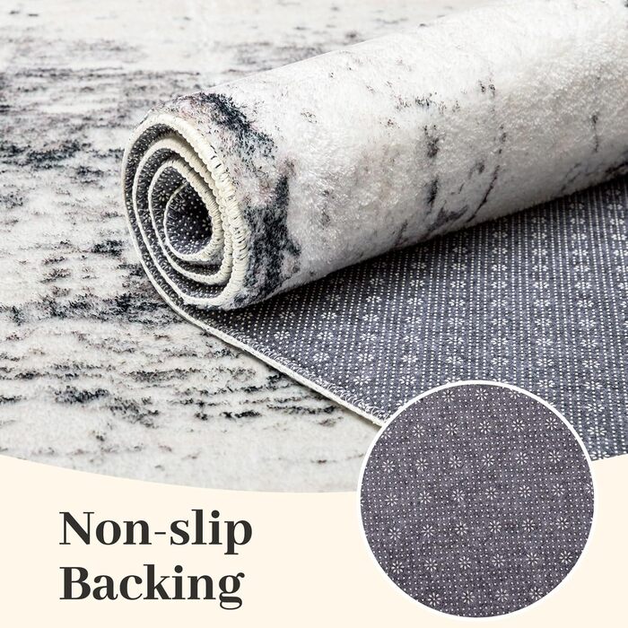 Килим для вітальні, спальні, їдальні: ковзний, м'який, коротковорсовий, абстрактний сірий килим (160 x 200 см)