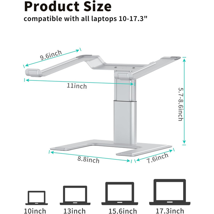 Підставка для ноутбука ALASHI, регульована, ергономічна, металева, чорна, 10-15.6 дюймів