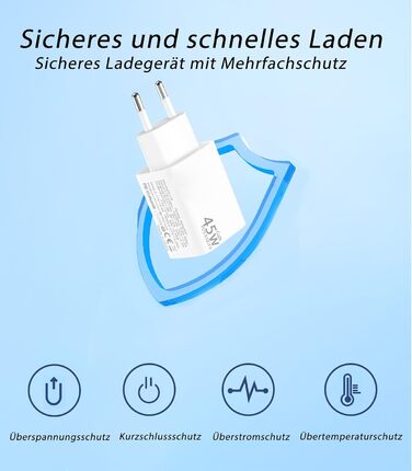 Мережевий зарядний пристрій USB-C 45W з 2 портами, PD 3.0, швидка зарядка для Samsung Galaxy S24/S23/S22, iPhone 16/15/14 Pro Max, iPad, Pixel, мобільні телефони