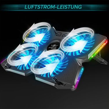 Охолоджувач для ноутбука Spirit of Gamer AIRBLADE 500 (10-17 дюймів), 4 тихі вентилятори, RGB підсвічування, сумісний з PC, PS5, PS4, Xbox