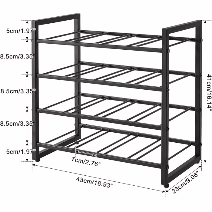 IBUYKE Wine Rack Metal, Freestanding Wine Rack Storage, 4-Tier 16 Bottle Rack, For Bar Counter, Restaurant, Kitchen, Table Rack Wine Holder, Black TMJ903H Metal 16 Bottles