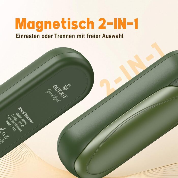 Електричні грілки для рук 2 шт. 7000mAh з 3 рівнями нагріву, портативні, з магнітним кріпленням, зимовий подарунок для жінок та чоловіків (2 шт., зелені)