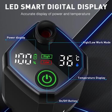 MIAOKE Портативна електродушова система для кемпінгу, 7800 mAh, з цифровим дисплеєм та регулюванням температури, чорна