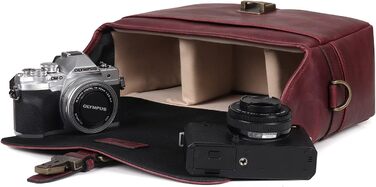Чохол для камери MegaGear Torres: шкіряна сумка-месенджер для бездзеркальних, плівкових та DSLR камер, оливковий (бордовий)