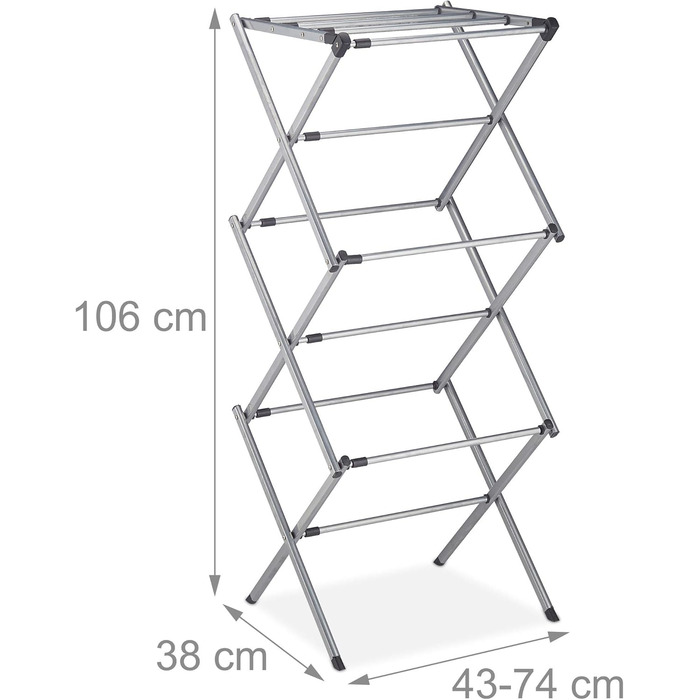 Сушарка для білизни Relaxdays, розкладна, висувна, 11 стійок, 6 рівнів, металева, сіра