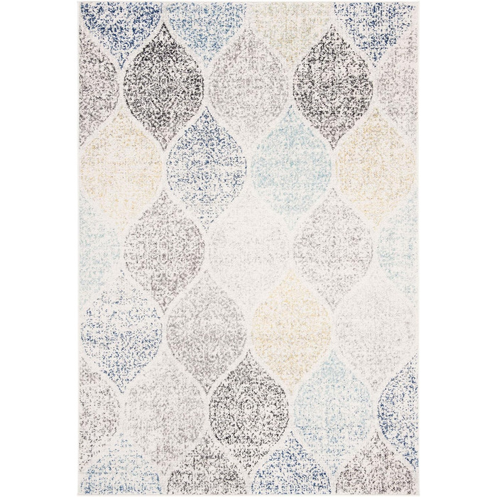 Килим SAFAVIEH Distressed для вітальні, їдальні, спальні - колекція Madison, короткий ворс, 155 x 229 см (слонова кістка та блакитний, прямокутний)