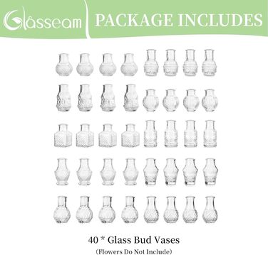 Glasseam набір міні-ваз із скла для декору столу, 40 шт. Вінтажні маленькі вази для весілля, вечірки, дня народження, дому, вітальні