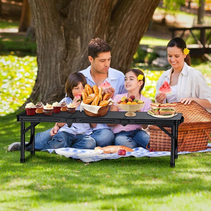 Складний кемпінговий стіл FUNYKICH 87x40x26 см, алюмінієвий, з MDF стільницею, чорний - для пікніка, пляжу, балкону