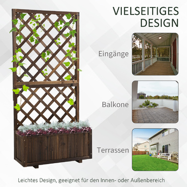 Outsunny Raised Garden Bed with Trellis and Planter Box made of Wood, 72.5x31.5x149.5cm, ideal for climbing plants & roses in the garden