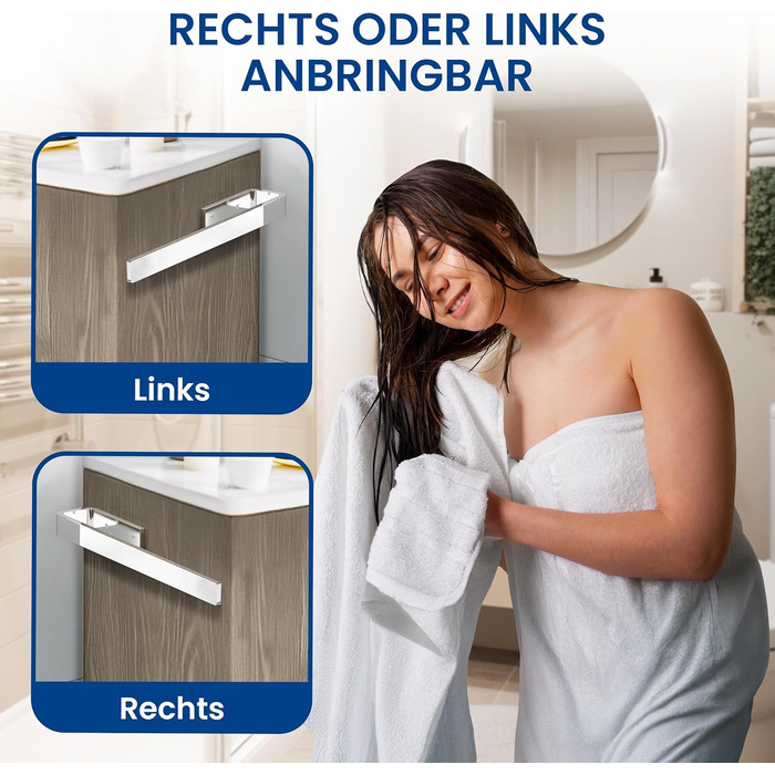 Тримач для рушників на стіну rtmr, хром, 32 см. Стильний тримач для рушників з алюмінію, для ванної кімнати та гостьового туалету. Компактний, настінний.