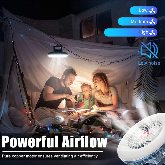 XTAUTO Portable Camping Fan with LED Lantern, Rechargeable, Waterproof, with Hanging Hook, for Indoor and Outdoor, Hiking, Car, Office, Desk, Power Outage, 2 Pack