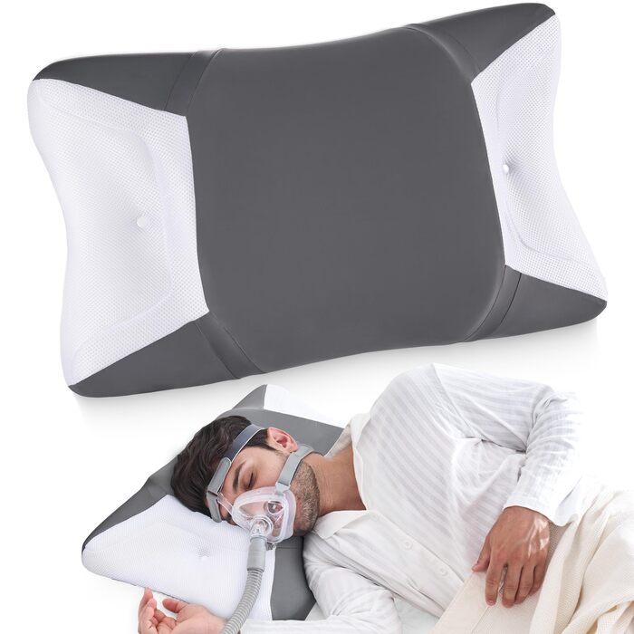 Ергономічна подушка з ефектом пам'яті (Memory Foam) для шиї та голови, дихаюча наволочка, підходить для сну на боці, спині та животі, темно-сіра, 65 x 40 x 9/11 см