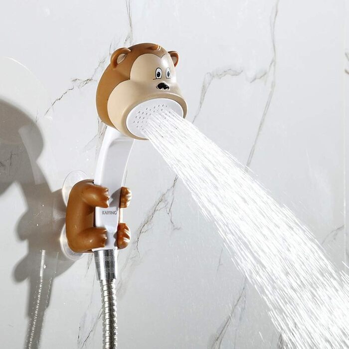 KAIYING Kids Showerheads, Cartoon Water Flow Sprinkler Shower, Shower Head Attachment for Toddlers, Baby Handheld Shower Head Bathroom Accessories, Kids Shower Head Attachment (J: Showerhead (Frog) + Hose + Diverter Valve) (Monkey Showerhead Set)