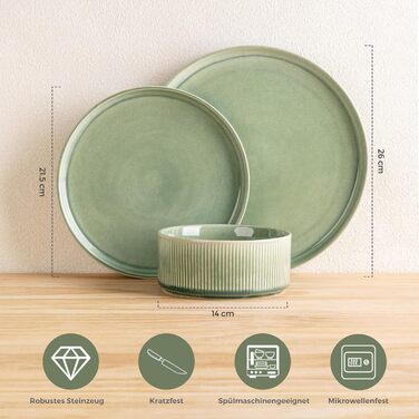 Набір посуду GBhome з каменю, 24 елементи, ручна робота, для 6 осіб, стійкий до миття в посудомийній машині та мікрохвильовій печі