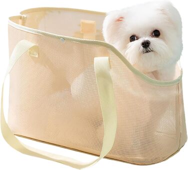 Сумка-переноска для собак і котів, літня, дихаюча сітка, пляжна сумка, переноска для цуценят, м'яка, складана, для подорожей на відкритому повітрі (жовта, M)