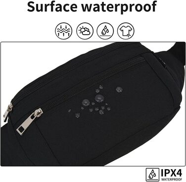 Чоловіча та жіноча поясна сумка на пояс, водонепроникна, для спорту, подорожей, кемпінгу, бігу, велосипеда (чорна)