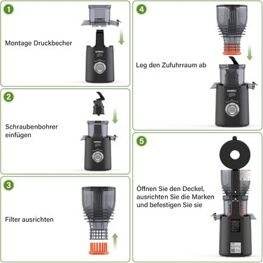 Шнекова соковижималка OMMO Slow Juicer для овочів та фруктів, 300 Вт, чорна