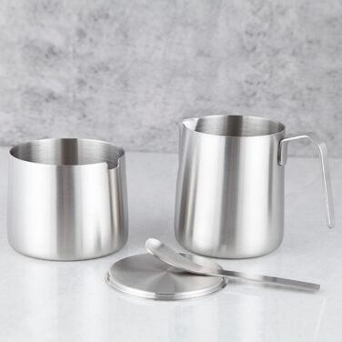 Stainless Steel 304 Creamer and Sugar Bowl Set with Spoon, Coffee Serving, Silver