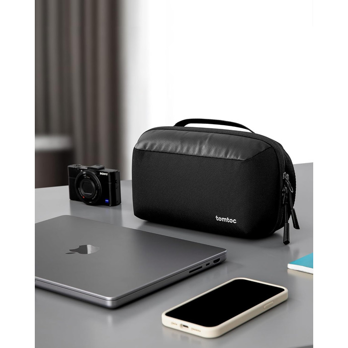 tomtoc Cable Bag Accessory Pouch, Electronics Accessories Cable Organizer Bag Tech Pouch, Travel Cable Bag for Charging Cables, External Hard Drive, MacBook Adapter, Charger, Power Bank, SD Cards, Black