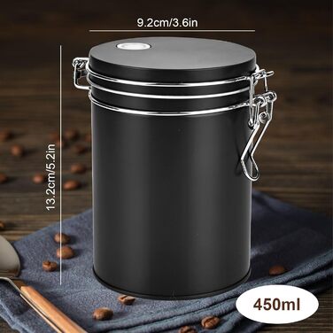 Кавова банка з нержавіючої сталі 450 мл з клапаном, вакуумна, для кави, чаю, горіхів, какао, чорна