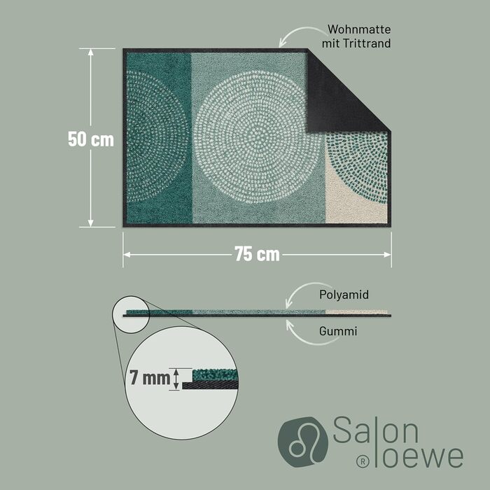 Килимок для входу Salonloewe Nestor 50x75 см, зелений, миючийся, прямокутний