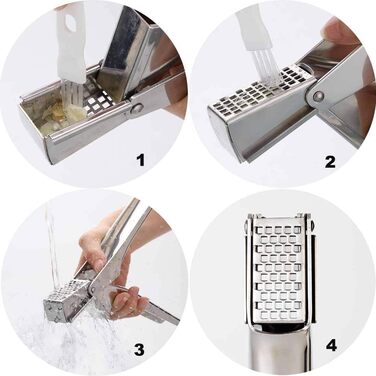 Stainless Steel Garlic Press with Cleaning Brush - Professional Grade for Kitchen, Restaurant, Hotel & Culinary Use