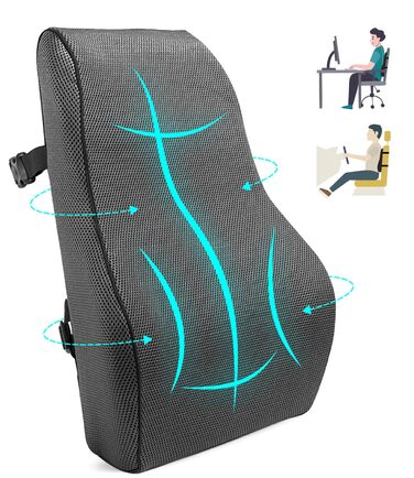 Ергономічна подушка для спини з піни Memory Foam для офісного крісла та дивана, антистатична (Сіра)