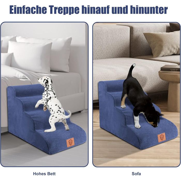 Pet Stairs, Dog Stairs 50cm High, 4-Step Pet Stairs, Removable Non-Slip Foam Dog Ramp, Dog Stairs for Small Dogs and Cats, Washable Cat Stairs (4-Step Pet Stairs, blue)