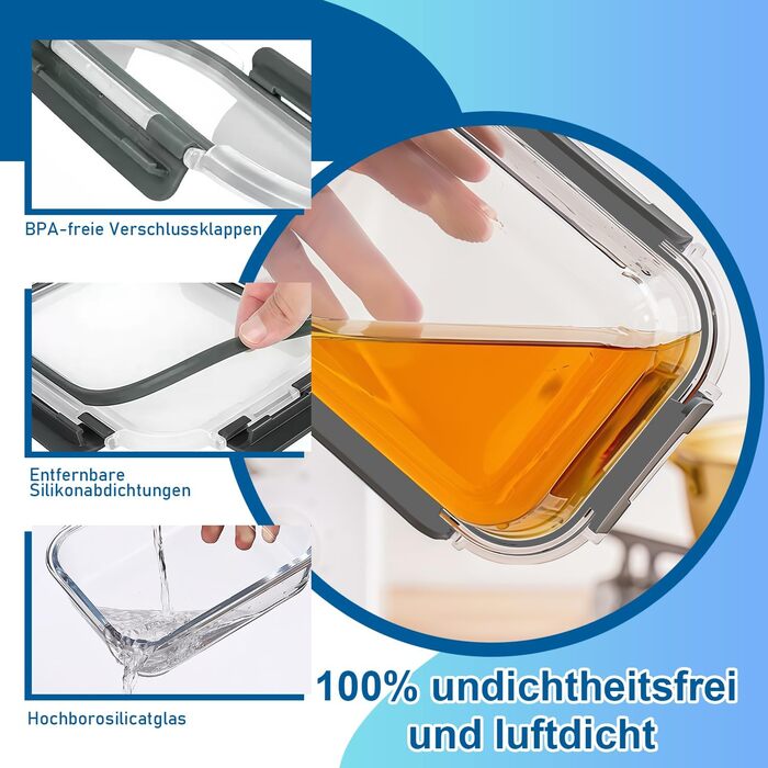 50 великих контейнерів для зберігання з кришкою, герметичні | Без BPA | Складаються | Контейнери для зберігання продуктів для приготування їжі | Підходять для морозильника та мікрохвильової печі | 25 контейнерів + 25 кришок | Герметичний дизайн