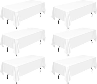 6-Pack White Rectangular Polyester Tablecloth 60 x 102 Inches Polyester Fabric Tablecovers, for Indoor and Outdoor 6 Ft Rectangular Tables, Wedding, Birthday, Party, Table Decoration (152X260cm)