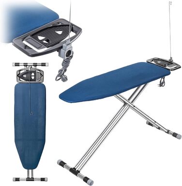 КADAX Розкладне прасувальне прізвисько 120x42 см з алюмінію з підставкою для праски та тримачем для кабелю, регульована висота, з розеткою (Темно-синій)