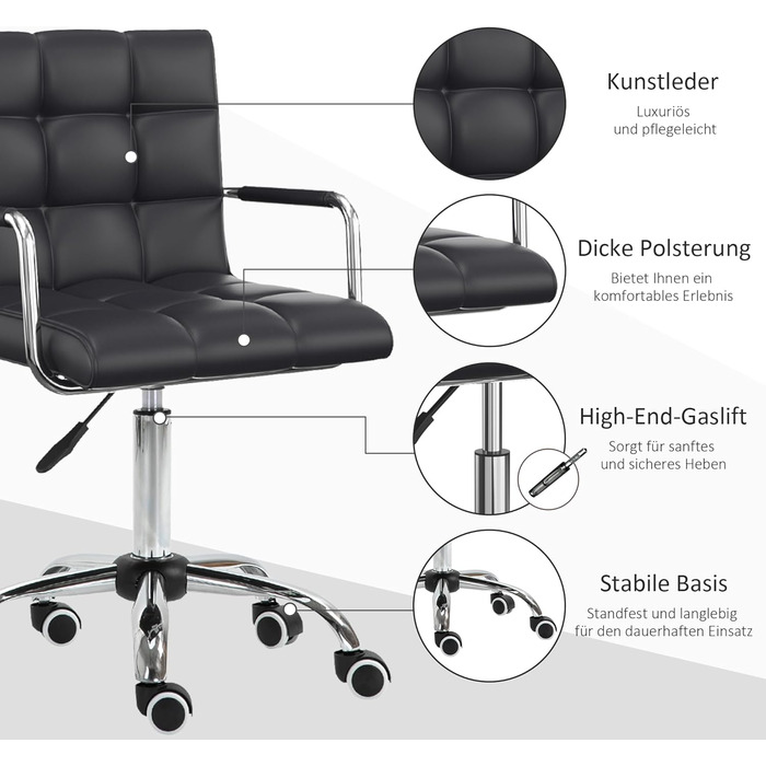 Крісло офісне HOMCOM для дому та офісу, регульоване по висоті, поворотне, шкірозамінник, до 120 кг, чорне