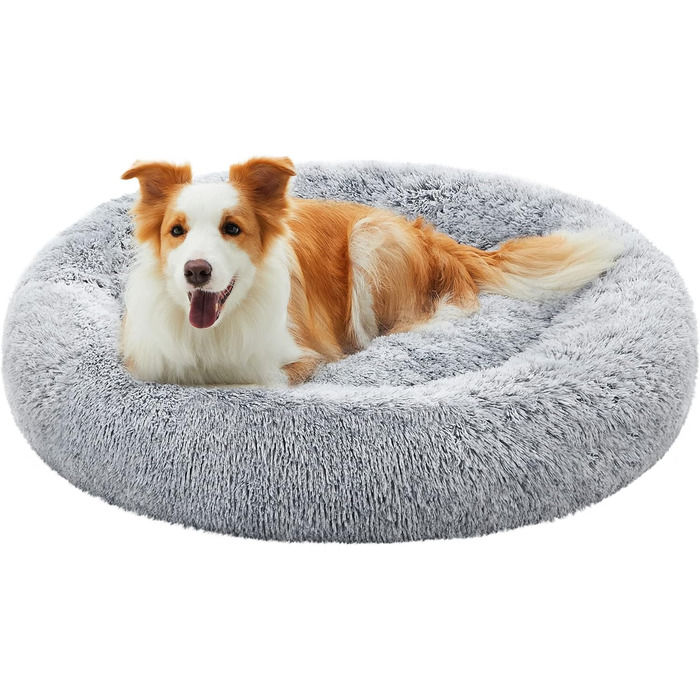 Кругла лежанка для собак та котів Feandrea, м'яка, з подушкою, 60 см, Ombré-Gray, PGW038G01