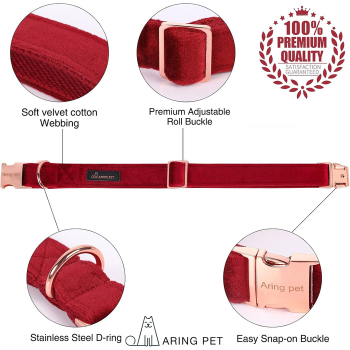 Нашийник та поводок для собак Aring Pet, нашийник та поводок, регульований нашийник для маленьких, середніх та великих собак (L, червоний)