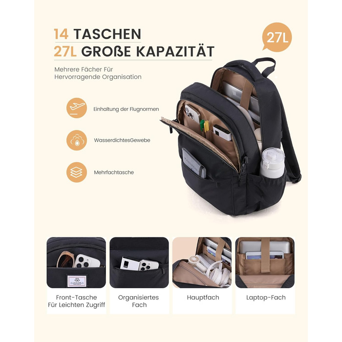 LOVEVOOK Рюкзак для жінок, 15.6 дюймів, рюкзак для ноутбука, шкільний рюкзак для дівчаток-підлітків, водонепроникний, з багатьма відділеннями, сучасний рюкзак для роботи, школи, подорожей, чорний