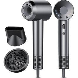 Фен Haartrockner з іонізацією 160 000 об/хв, 200 млн негативних іонів, термоконтроль, з насадкою-дифузором, сірий
